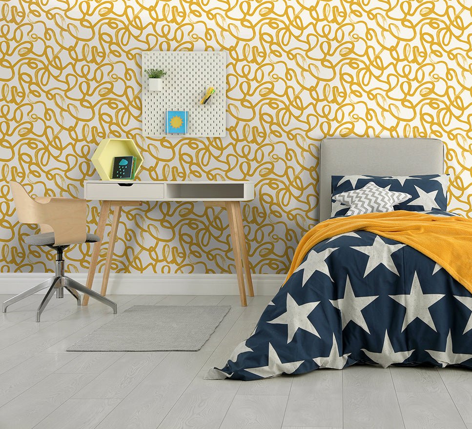 Squiggle Wallpaper - Ochre/White - Holden Décor - 13361 - Premier Wallcovering