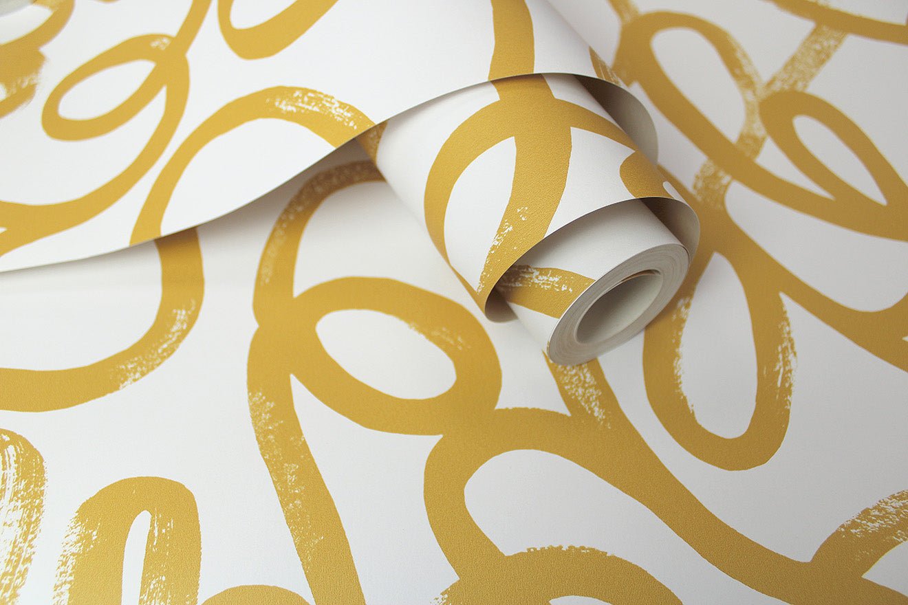 Squiggle Wallpaper - Ochre/White - Holden Décor - 13361 - Premier Wallcovering