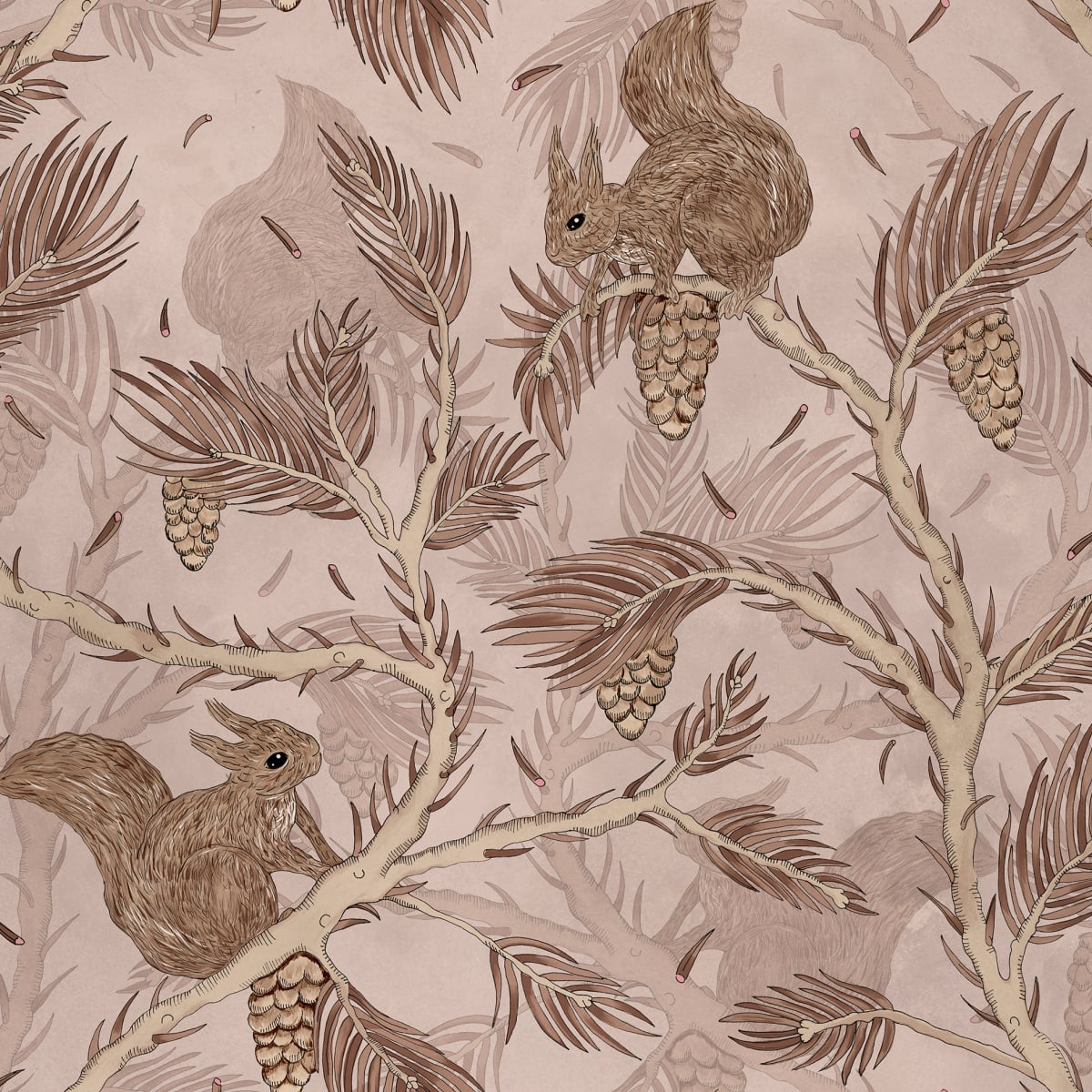 Squirrel Mountain Wallpaper - Pink - Rebel Walls - R17981 - Premier Wallcovering
