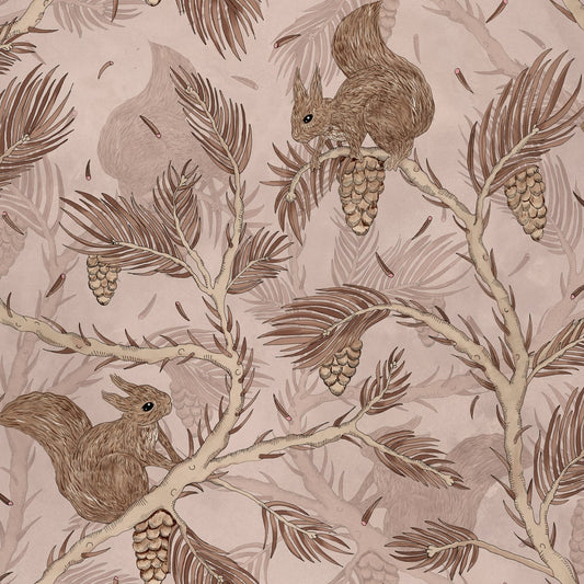 Squirrel Mountain Wallpaper - Pink - Rebel Walls - R17981 - Premier Wallcovering