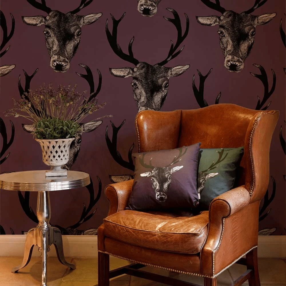 Stag Wallpaper - Plum - The Graduate Collection - 29490 - Premier Wallcovering