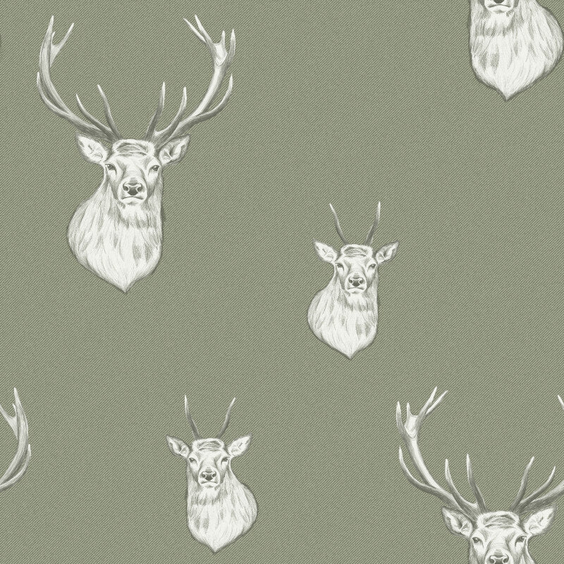 Stag Wallpaper - Sage Green - Catherine Lansfield - 165515 - Premier Wallcovering