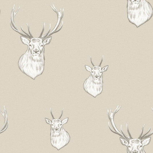 Stag Wallpaper - Cream - Catherine Lansfield - 165514 - Premier Wallcovering