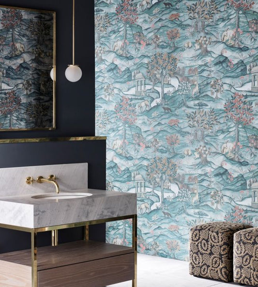 Stand Wood Wallpaper - Teal/Velvet Blue - ZDAR312855 - Zoffany - Premier Wallcovering
