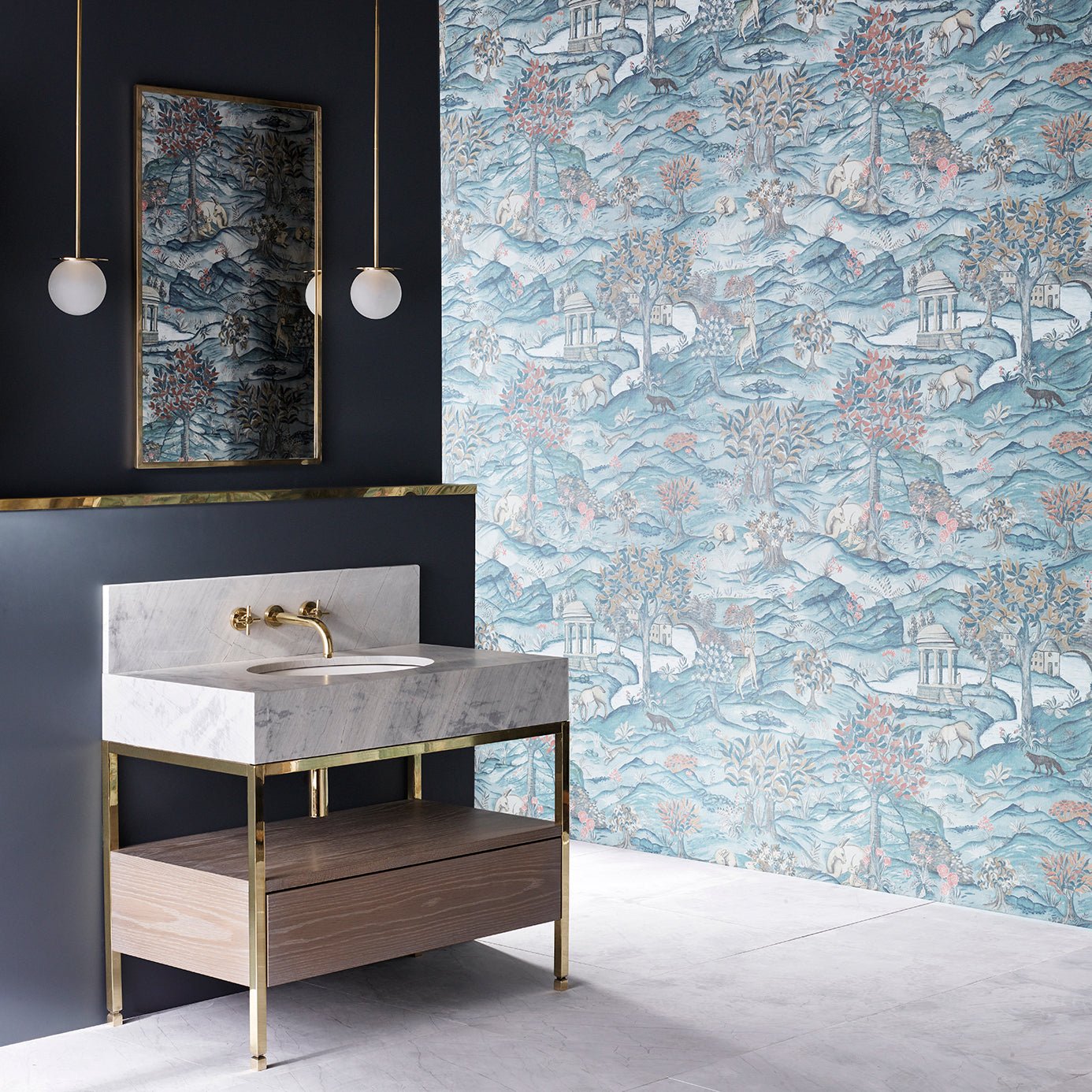 Stand Wood Wallpaper - Teal/Velvet Blue - ZDAR312855 - Zoffany - Premier Wallcovering
