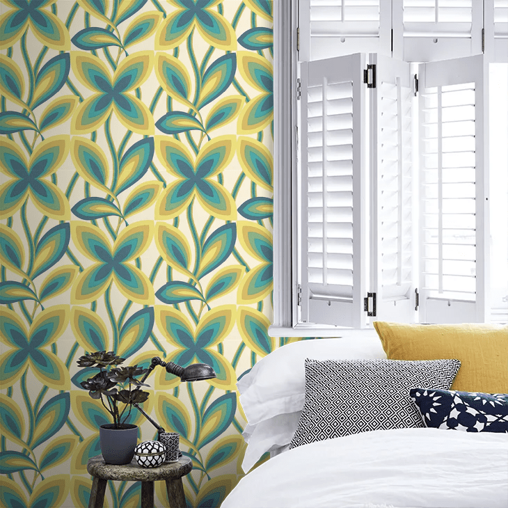 Starflower Wallpaper - Peacock / Yellow - Little Greene - 0280STPEACO - Premier Wallcovering