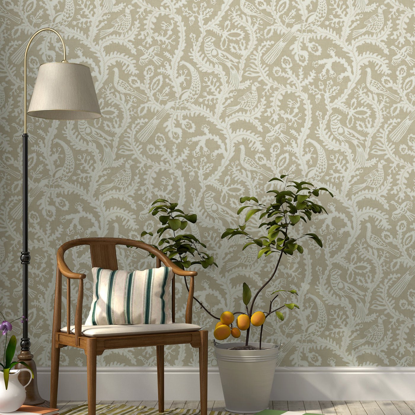 Stitched Birds Wallpaper - Greige - Josephine Munsey - JMW-103511 - Premier Wallcovering
