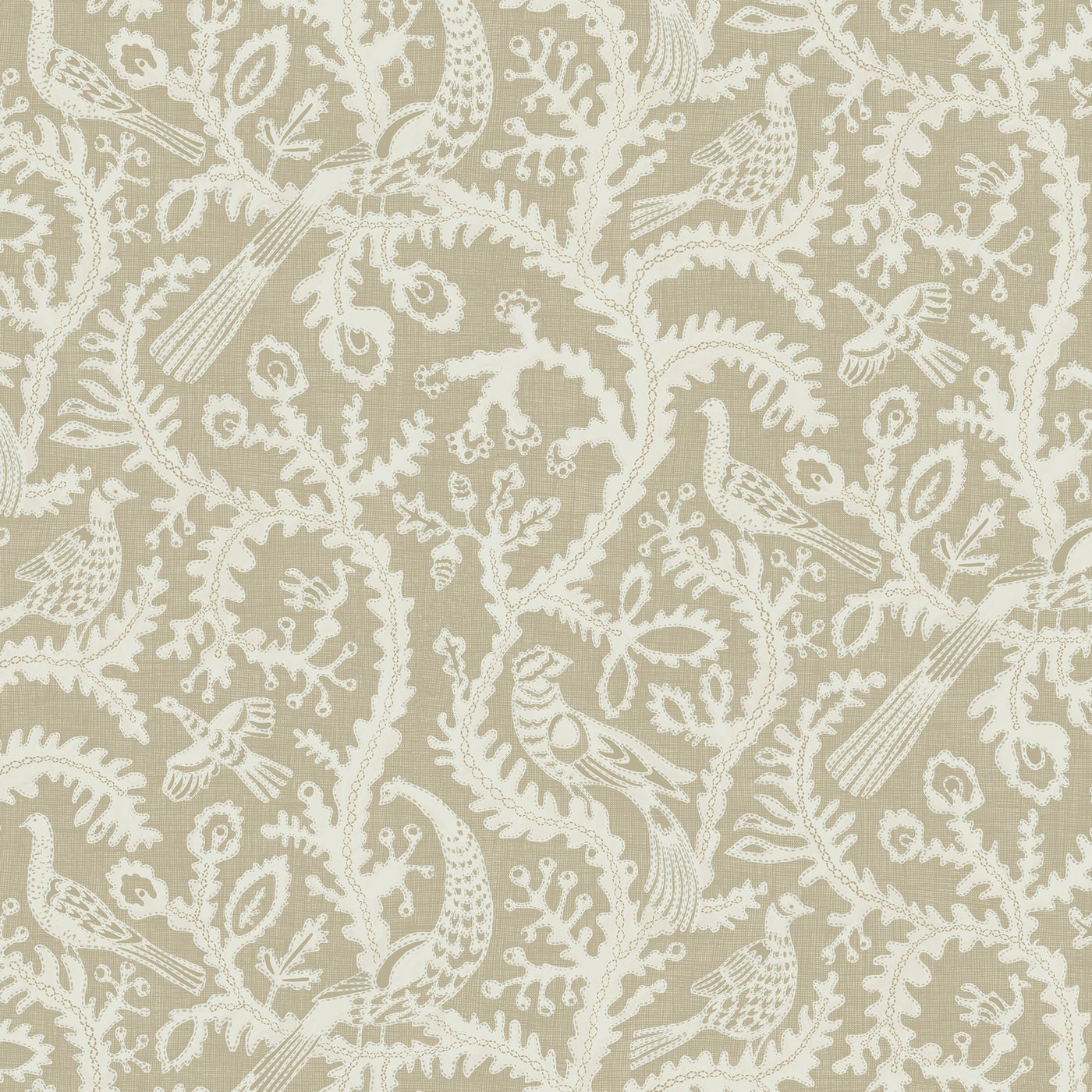 Stitched Birds Wallpaper - Greige - Josephine Munsey - JMW-103511 - Premier Wallcovering