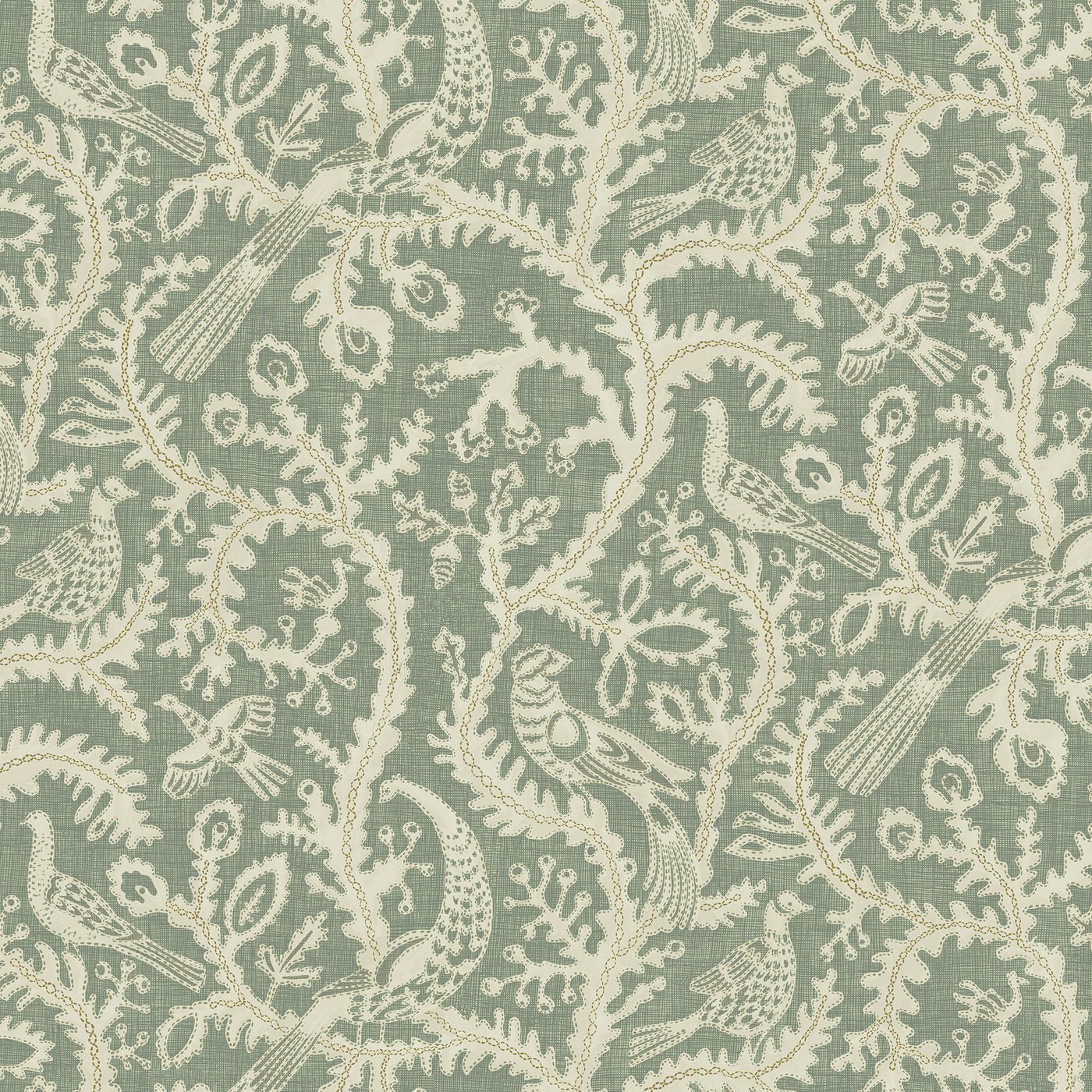 Stitched Birds Wallpaper - Aqua - Josephine Munsey - JMW-103501 - Premier Wallcovering