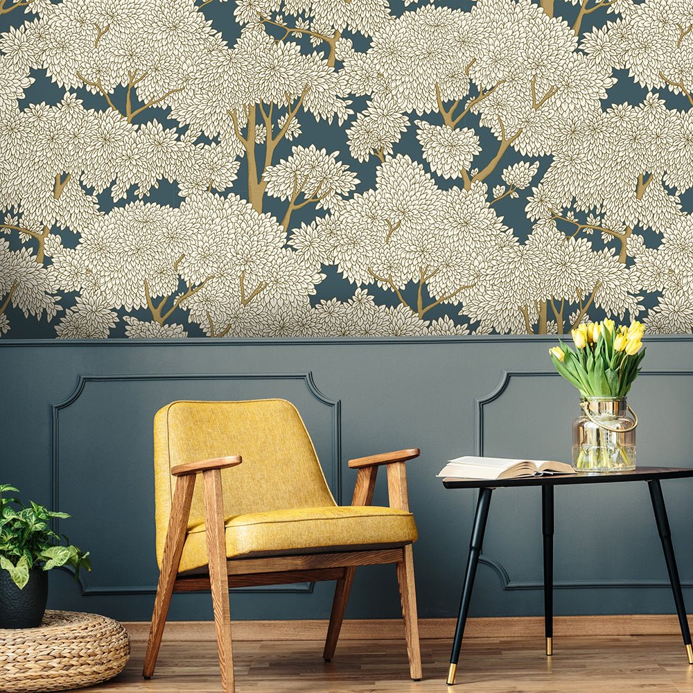 Stockend Woods Wallpaper - Navy and Ochre - Josephine Munsey - JMW-101401 - Premier Wallcovering