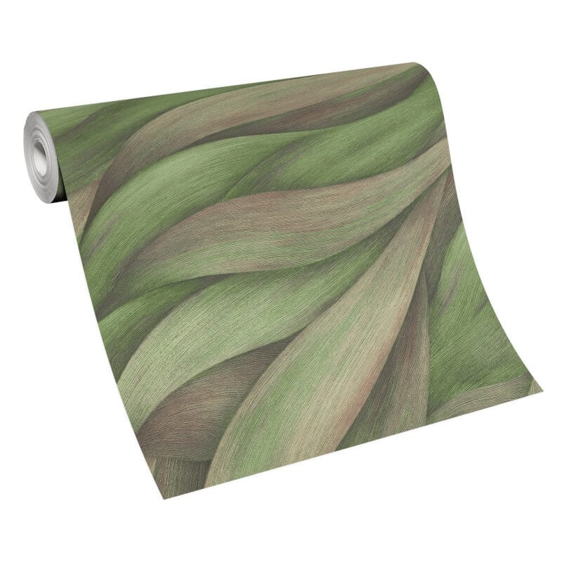 Stormy Lush Leaves Metallic Wallpaper - Green - Erismann - 10257 - 07 - Premier Wallcovering