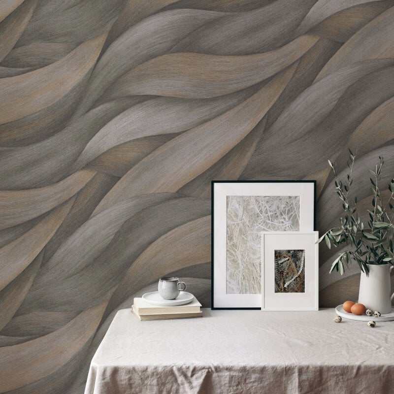 Stormy Lush Leaves Metallic Wallpaper - Dark Brown/Grey - Erismann - 10257 - 10 - Premier Wallcovering