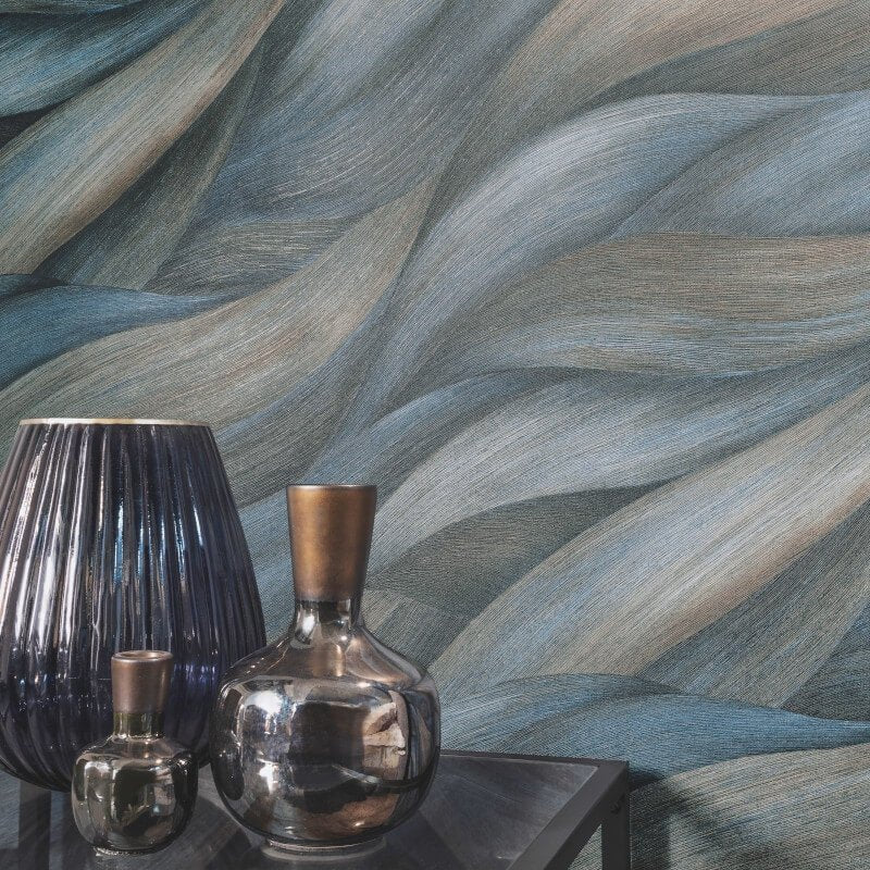 Stormy Lush Leaves Metallic Wallpaper - Blue - Erismann - 10257 - 08 - Premier Wallcovering