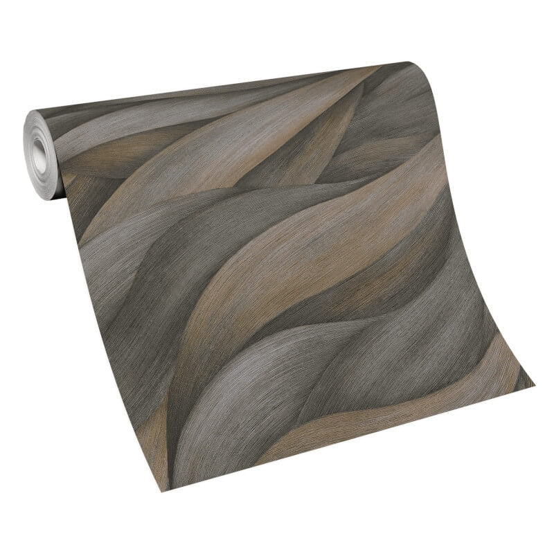 Stormy Lush Leaves Metallic Wallpaper - Dark Brown/Grey - Erismann - 10257 - 10 - Premier Wallcovering