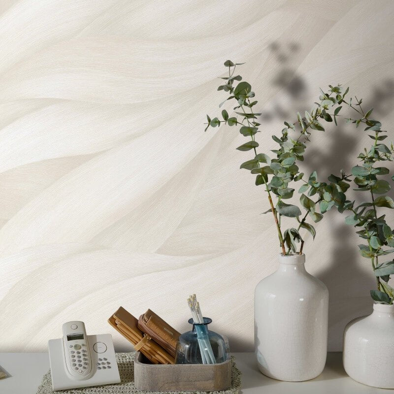 Stormy Lush Leaves Metallic Wallpaper - Cream - Erismann - 10257 - 01 - Premier Wallcovering