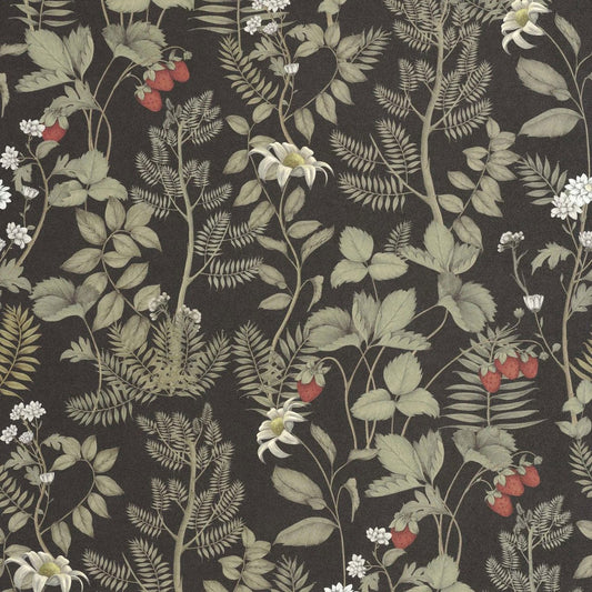 Strawberry Field Heritage Wallpaper - Noir Fusain - Casadeco - 201219817 - Premier Wallcovering