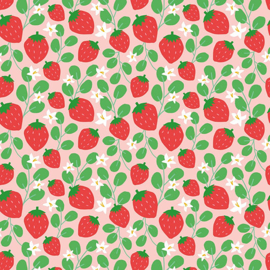 Strawberry Fields Forever Wallpaper - Peach, Strawberry Red & Field Green - Lust Home - LH900345 - Premier Wallcovering