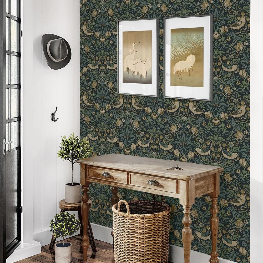 Strawberry Garden Wallpaper - Blue - NextWall - NW55402 - Premier Wallcovering