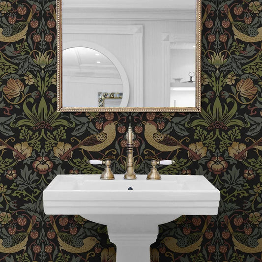 Strawberry Garden Wallpaper - Black - NextWall - NW55401 - Premier Wallcovering
