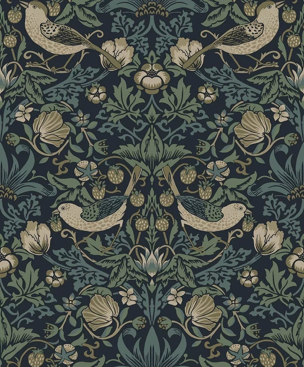 Strawberry Garden Wallpaper - Blue - NextWall - NW55402 - Premier Wallcovering