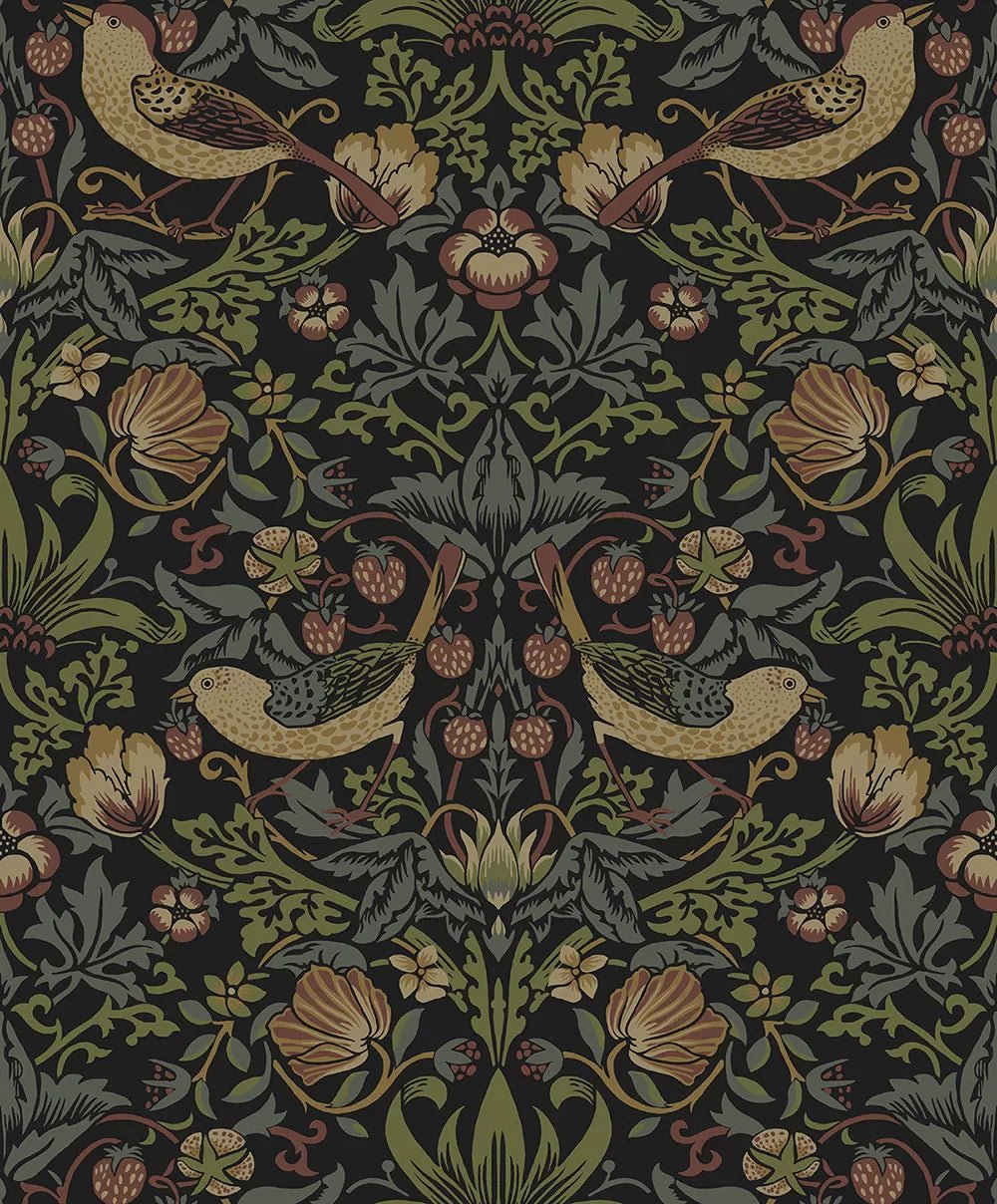 Strawberry Garden Wallpaper - Black - NextWall - NW55401 - Premier Wallcovering