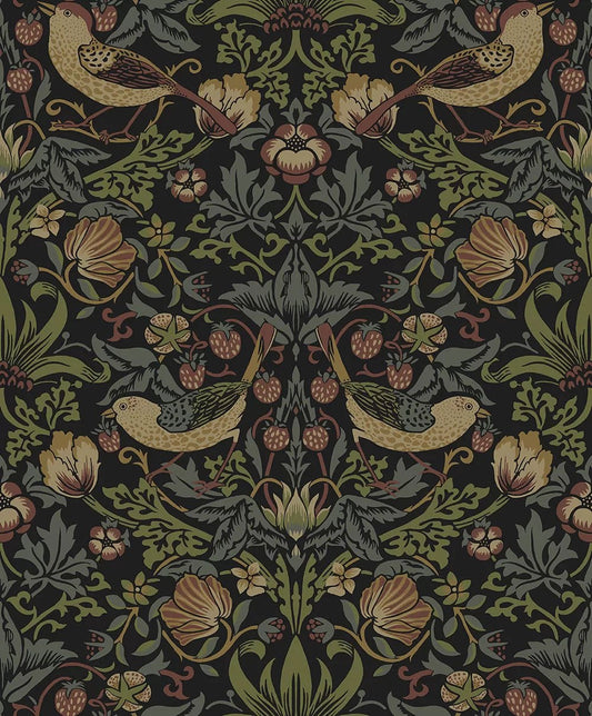 Strawberry Garden Wallpaper - Black - NextWall - NW55401 - Premier Wallcovering