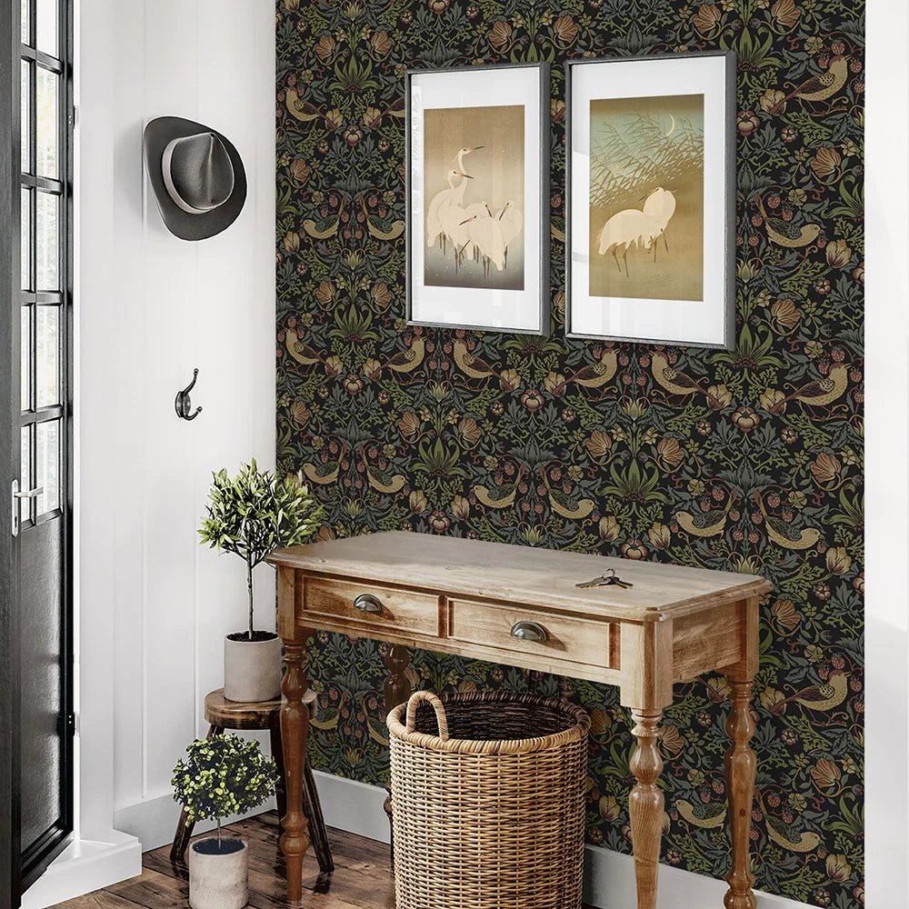 Strawberry Garden Wallpaper - Black - NextWall - NW55401 - Premier Wallcovering