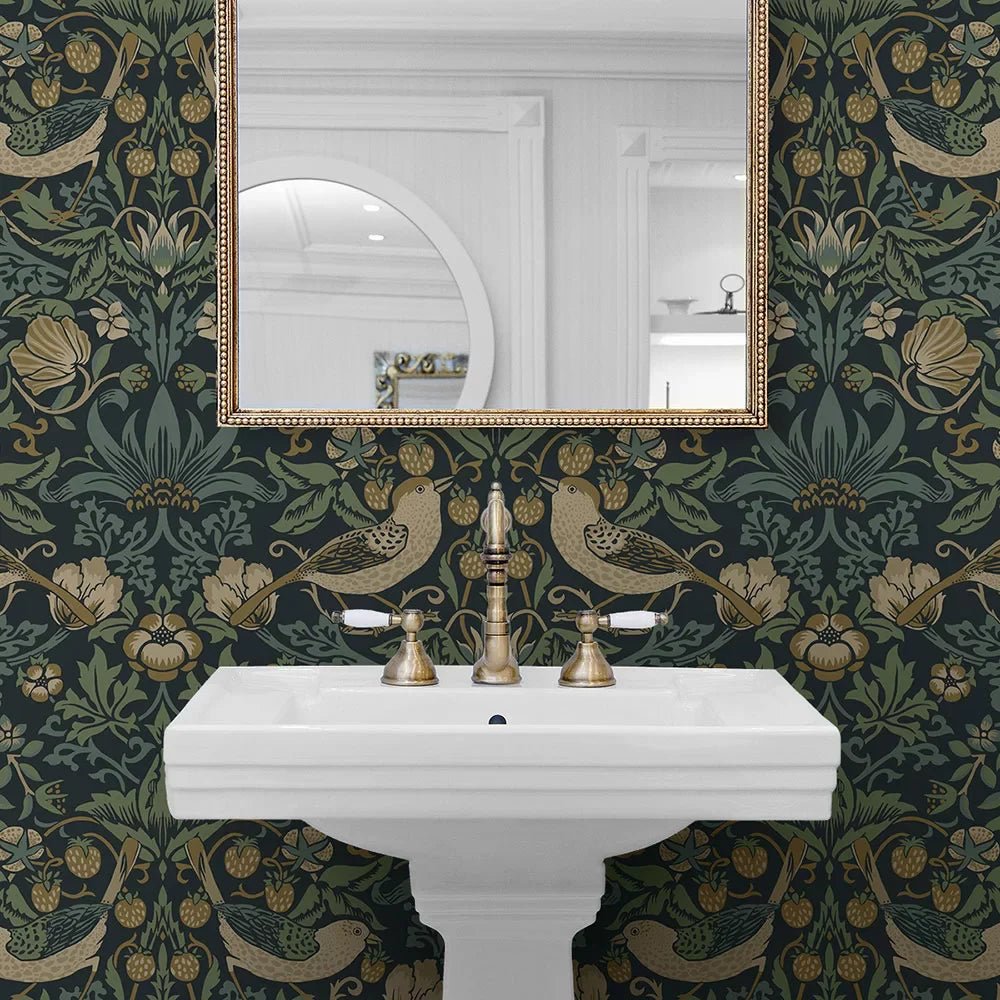 Strawberry Garden Wallpaper - Blue - NextWall - NW55402 - Premier Wallcovering