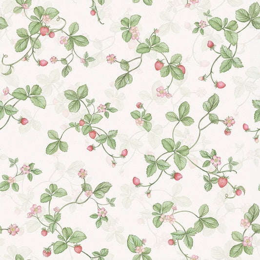 Strawberry Harvest Wallpaper - Summer Greens and Berry Red - LAN100382 - Lucie Annabel - Premier Wallcovering