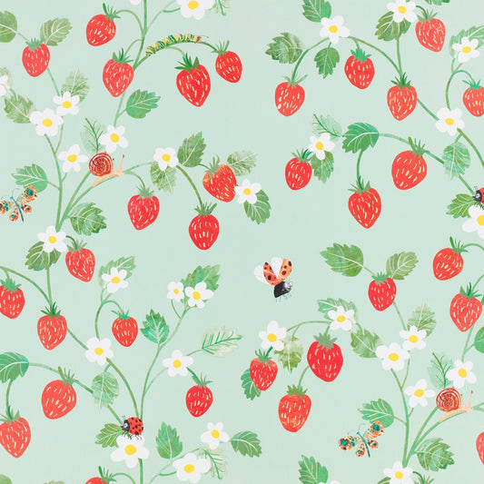 Strawberry Patch Wallpaper - Red / Aqua - Villa Nova - W640/01 - Premier Wallcovering