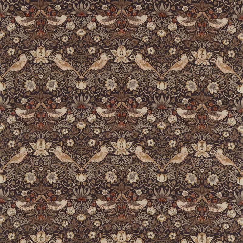 Strawberry Thief Fabric - Grape/Gold - Morris & Co - 220315 - Premier Wallcovering