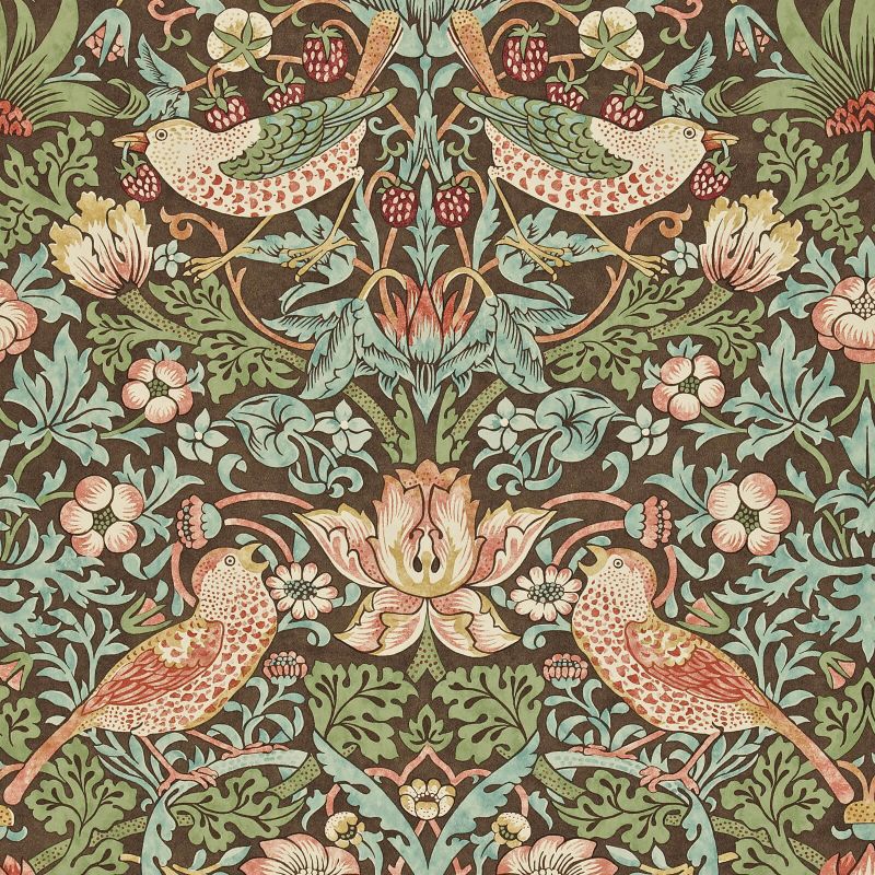 Strawberry Thief Wallpaper - Chocolate/Slate - Morris & Co - 216868 - Premier Wallcovering