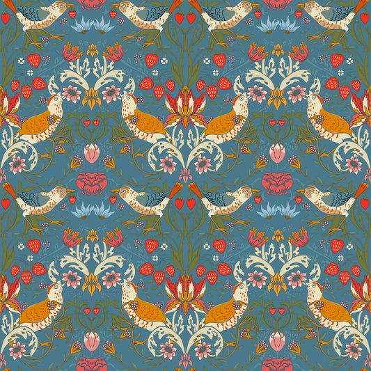 Morris Collections - 1026 - 1 - Strawberry Thief Wallpaper - Denim - Premier Wallcovering