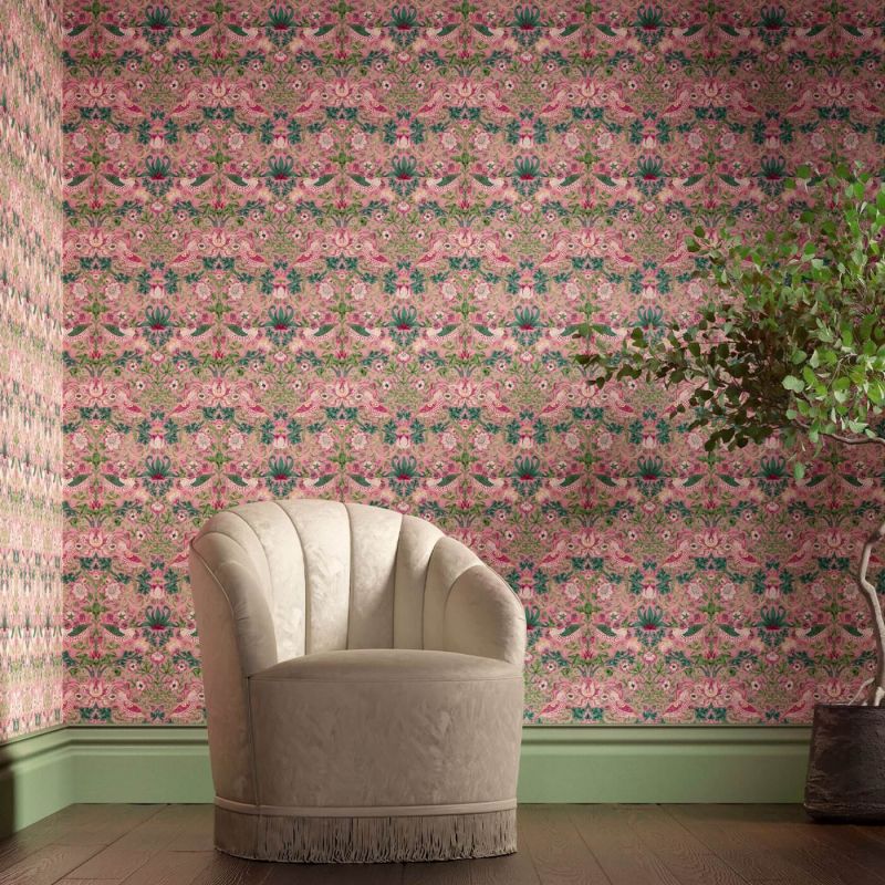 Strawberry Thief Wallpaper - Crimson/Slate - Morris & Co - 216848 - Premier Wallcovering