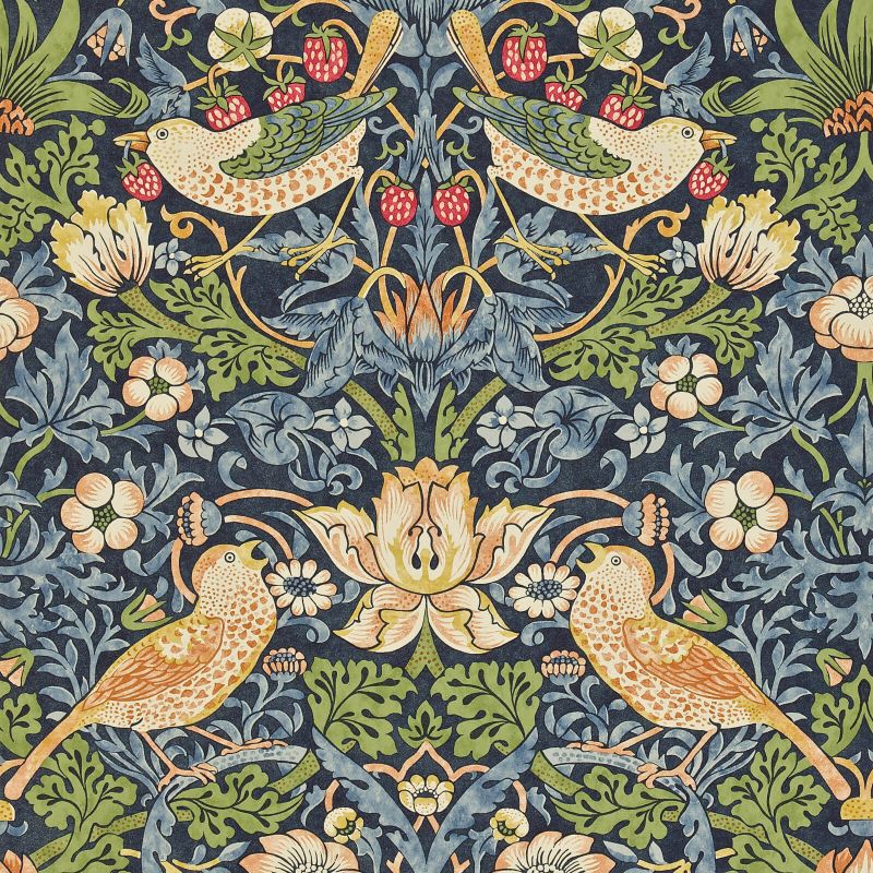 Strawberry Thief Wallpaper - Indigo/Mineral - Morris & Co - 216804 - Premier Wallcovering