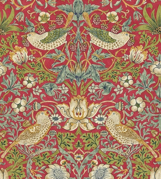 Strawberry Thief Wallpaper - Crimson/Slate - 212563 - Morris & Co - Premier Wallcovering