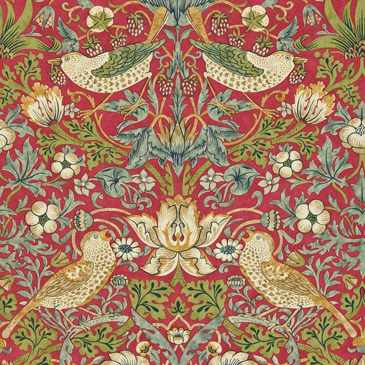Strawberry Thief Wallpaper - Crimson/Slate - Morris & Co - 216848 - Premier Wallcovering