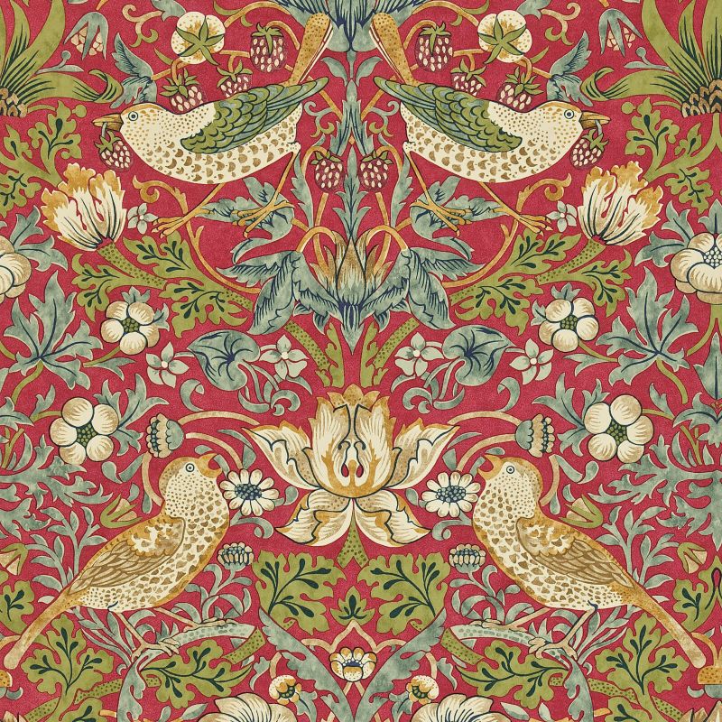 Strawberry Thief Wallpaper - Crimson/Slate - Morris & Co - 216475 - Premier Wallcovering