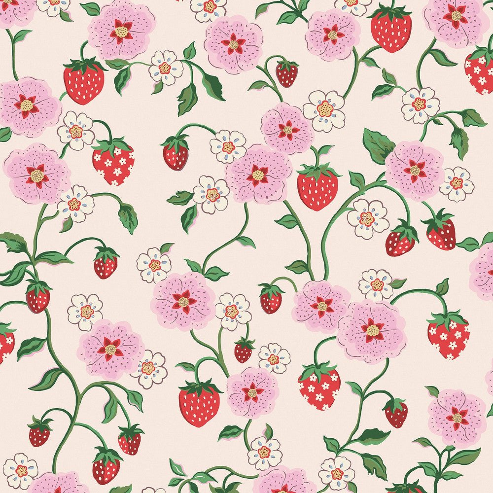 Strawberry Wallpaper - Pink - 125531 - Cath Kidston - Premier Wallcovering