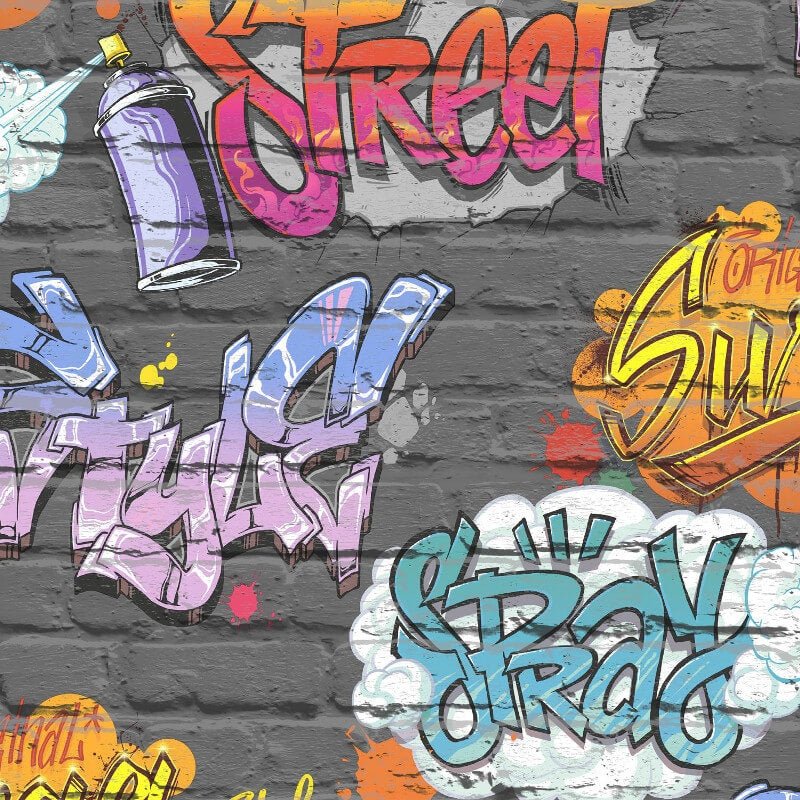 Street Style Graffiti Wallpaper - Black - Muriva - L17901 - Premier Wallcovering