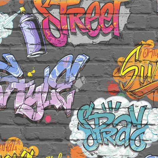 Street Style Graffiti Wallpaper - Black - Muriva - L17901 - Premier Wallcovering