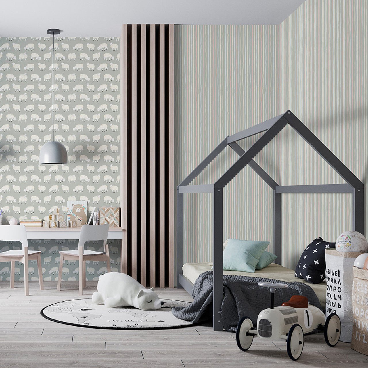 Stripes Great Kids Wallpaper - Sage - Hohenberger - 26845 - Premier Wallcovering