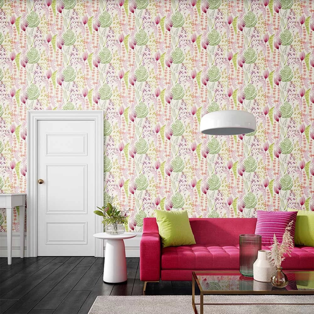Summer Ferns Wallpaper - Coral Pink - Ohpopsi - JRD50101W - Premier Wallcovering
