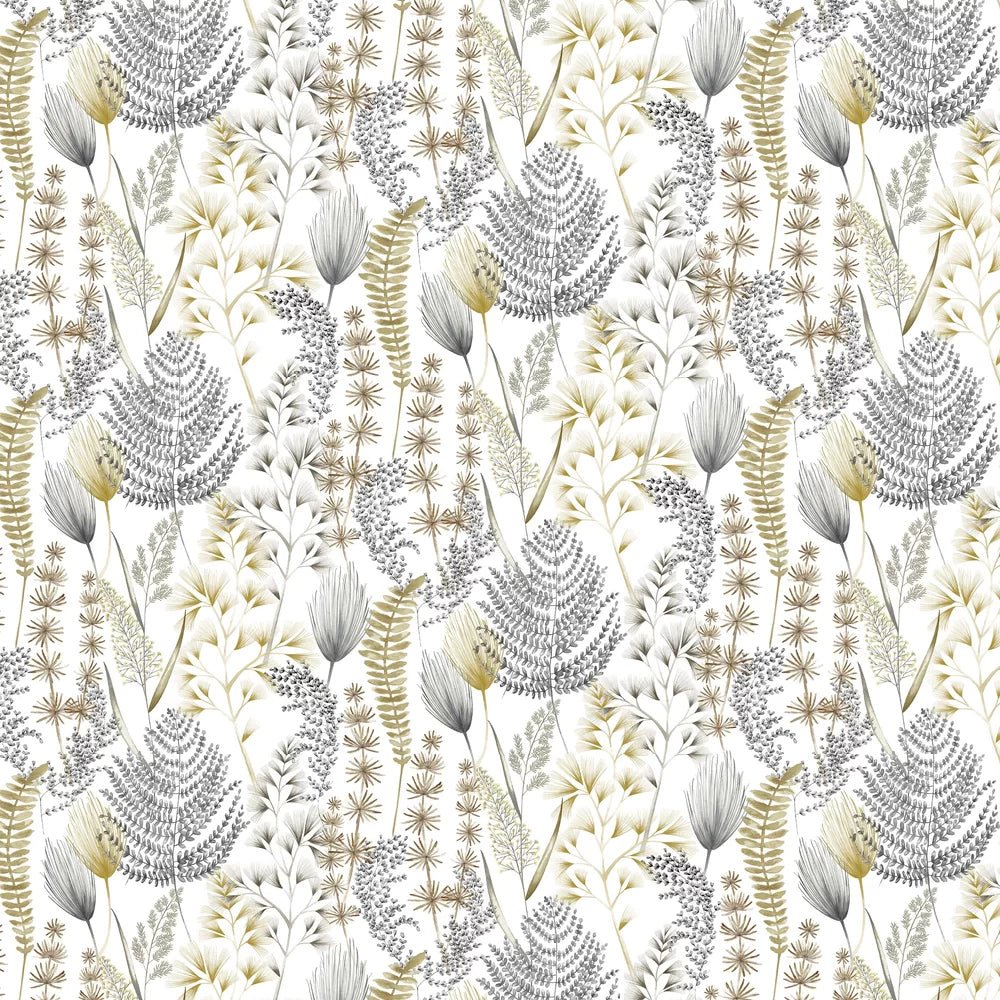 Summer Ferns Wallpaper - Grey Mustard - Ohpopsi - JRD50105W - Premier Wallcovering