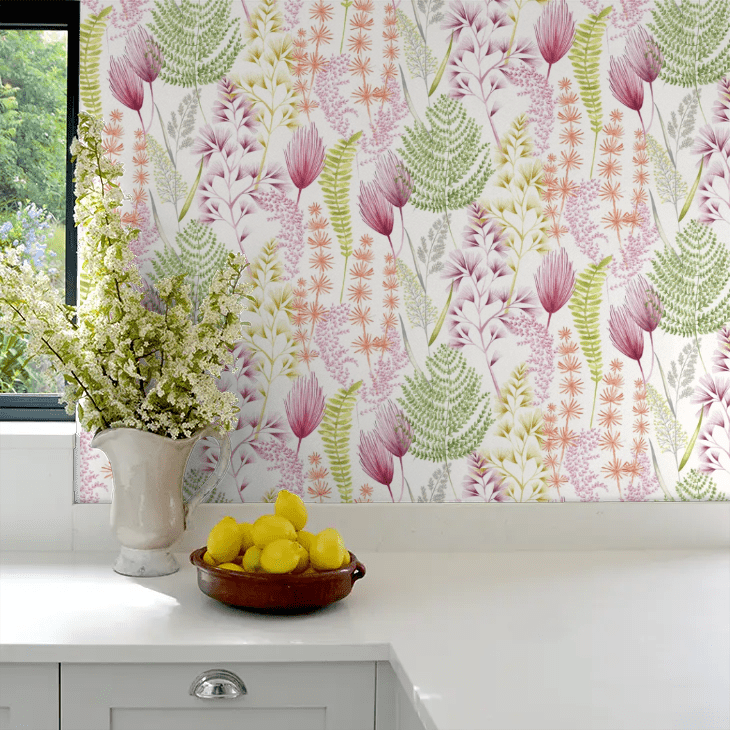 Summer Ferns Wallpaper - Coral Pink - Ohpopsi - JRD50101W - Premier Wallcovering