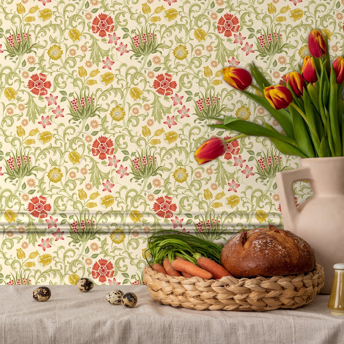 Morris Collections - 1097 - Summer Field Wallpaper - Ivory Cream - Premier Wallcovering