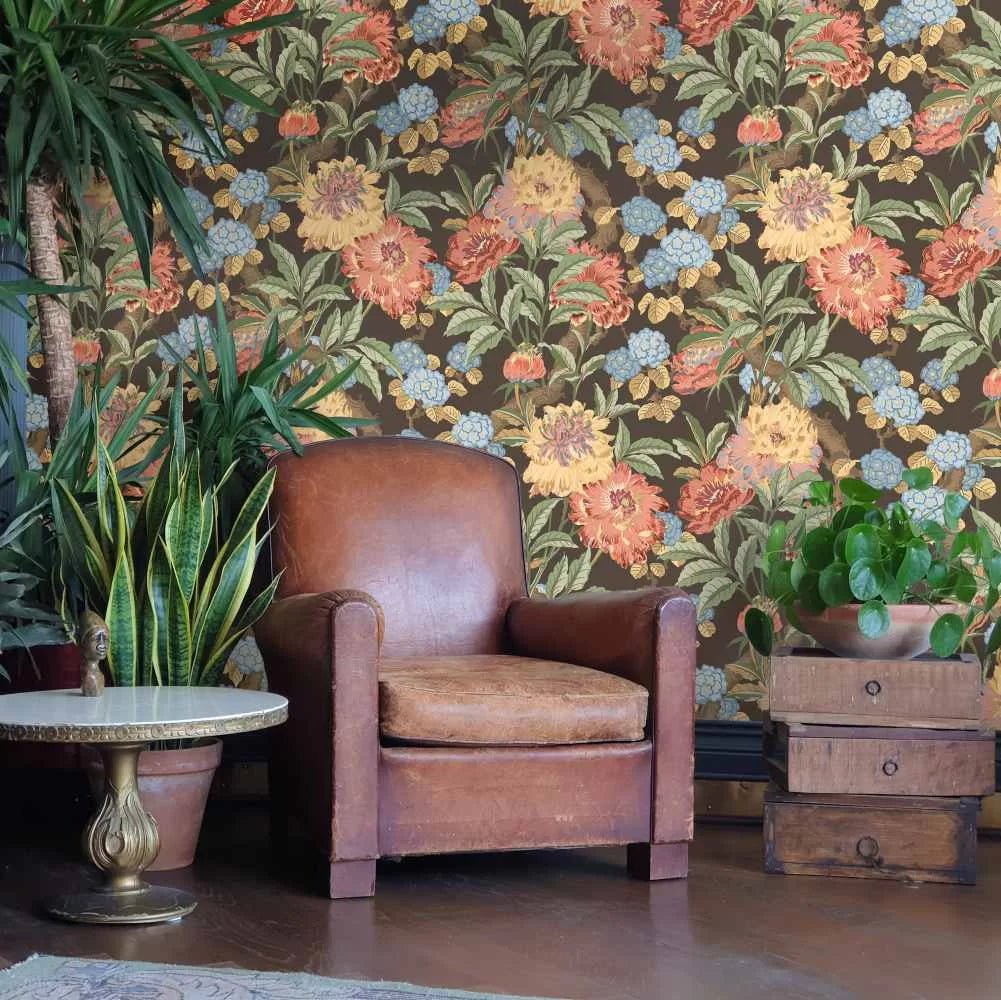 Summer Peony Wallpaper - Charcoal/ Jewel - GP & J Baker - BW45095/8 - Premier Wallcovering