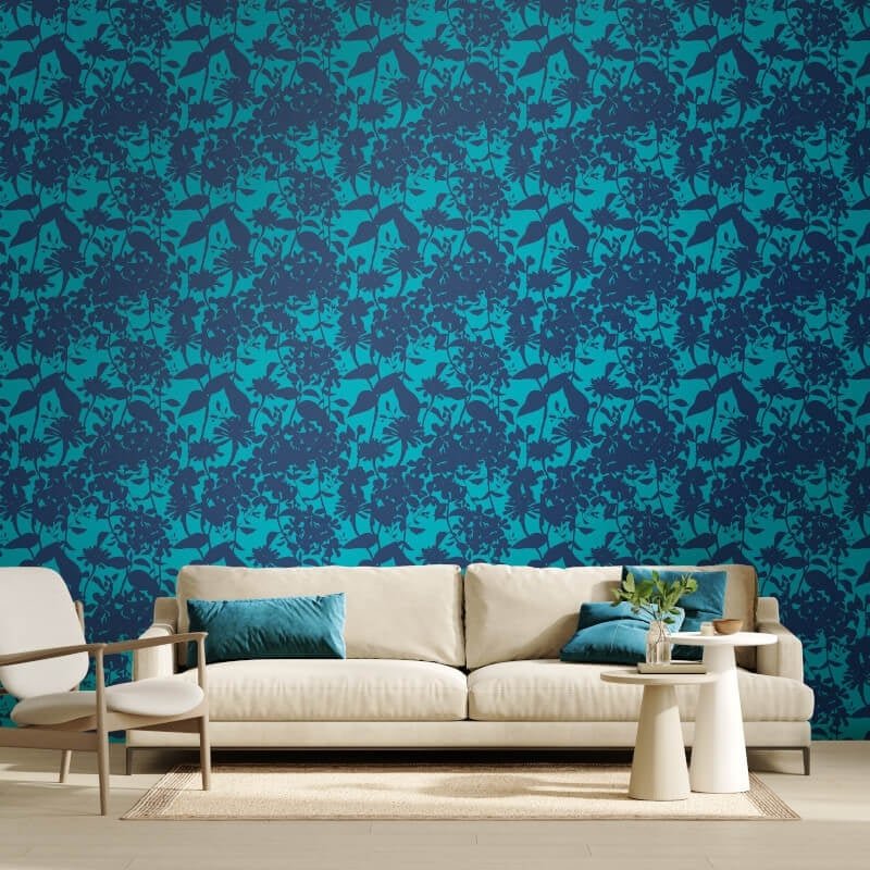 Summer Silhouette Wallpaper - Ink/Teal - Hoopla Walls - HWA1222W - Premier Wallcovering