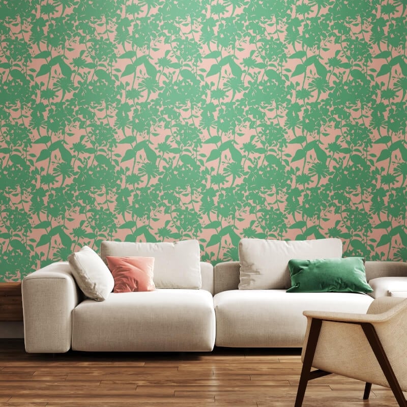 Summer Silhouette Wallpaper - Jade/Blossom - Hoopla Walls - HWA1217W - Premier Wallcovering