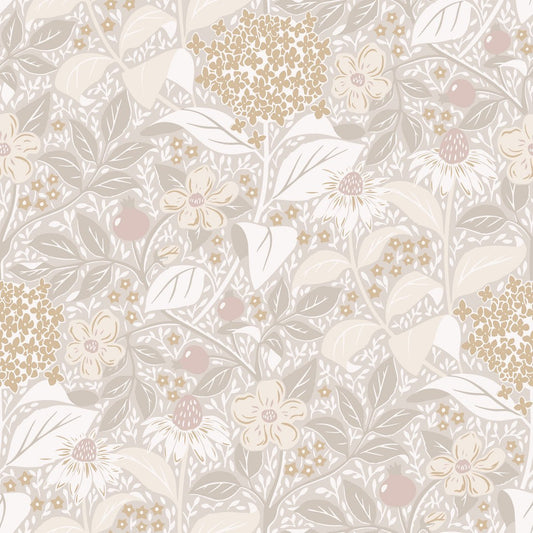 Summer’s Bloom Floral Wallpaper - Beige - Summer Gray - Premier Wallcovering